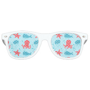 Cute swimming blue red Sea creatures jellyfish Retro Sunglasses