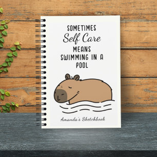 Cute Swimming Capybara Self Care Notebook