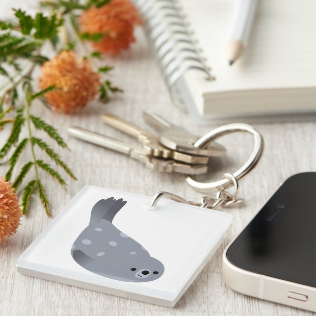Cute Swimming Cartoon Harbour Seal Acrylic Keychai Keychain (Front Right)