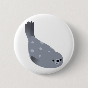 Cute Swimming Cartoon Harbour Seal Button Badge