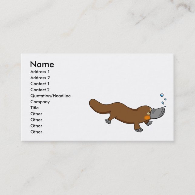 Cute swimming duck-billed platypus business card (Front)
