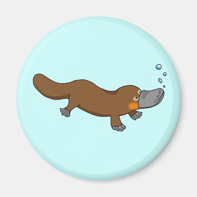 Cute swimming duck-billed platypus magnet (Front)