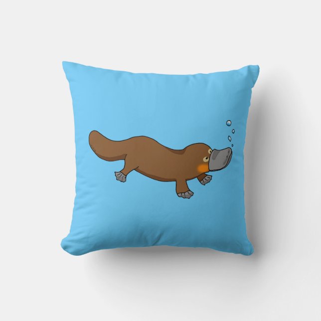 Cute swimming duck-billed platypus throw pillow (Front)
