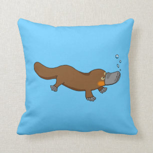 Cute swimming duck-billed platypus throw pillow
