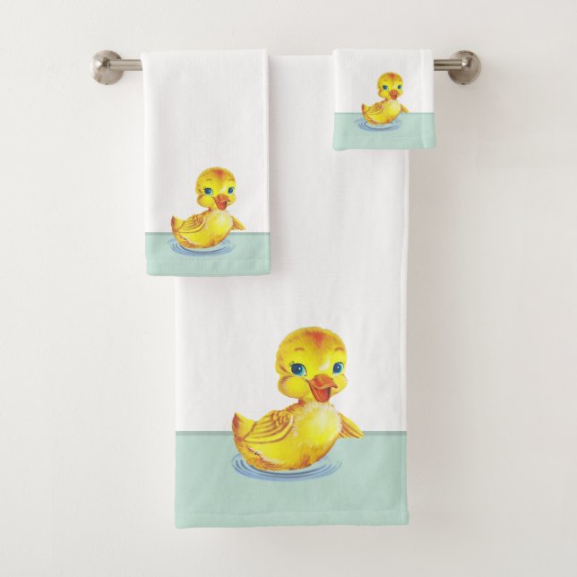 Cute Swimming Ducklings on Light Blue & White Bath Towel Set (Insitu)