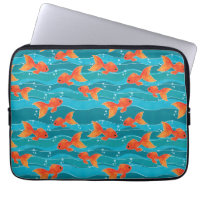Cute Swimming Goldfish & Water Pattern