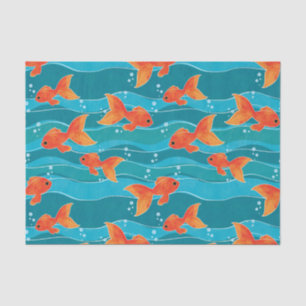 Cute Swimming Goldfish & Water Pattern Tissue Paper