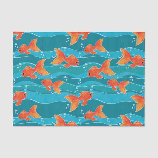 Cute Swimming Goldfish & Water Pattern Tissue Paper (Front)