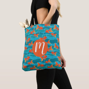 Cute Swimming Goldfish & Water Pattern Tote Bag