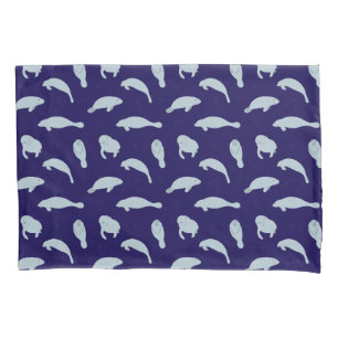Cute Swimming Manatee Patterned Blue Pillowcase