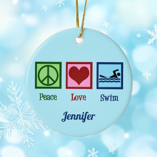 Cute Swimming - Peace Love Swim Ceramic Ornament