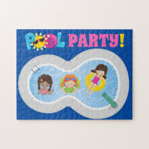 Cute Swimming Pool Party Girls Jigsaw Puzzle