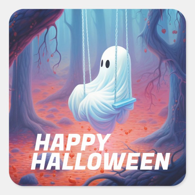 Cute Swining Ghost  Square Sticker (Front)