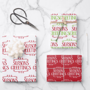 Cute Swirly Season's Greetings Ornament Christmas Wrapping Paper Sheet