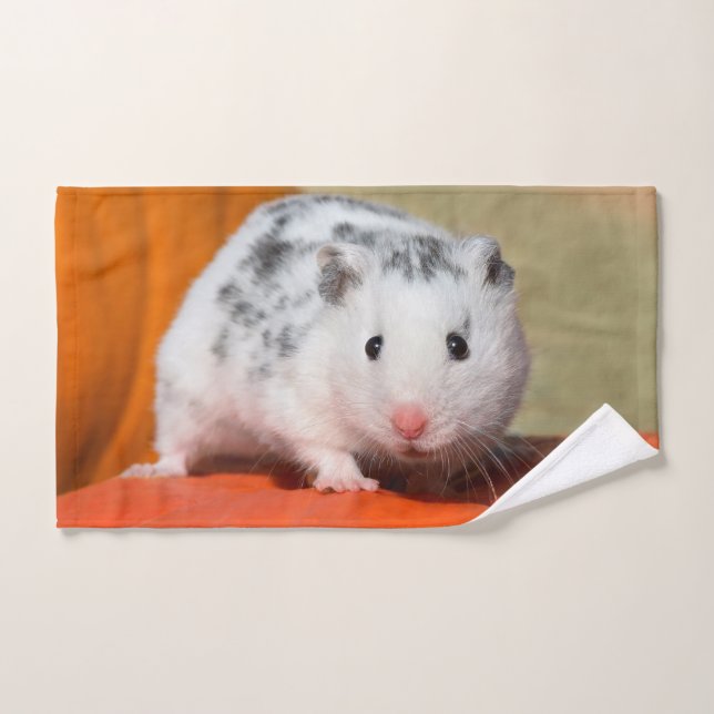 Cute Syrian Hamster White Black Spotted Funny Pet Bath Towel Set (Hand Towel)