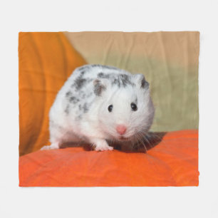 Cute Syrian Hamster White Black Spotted Funny Pet Fleece Blanket