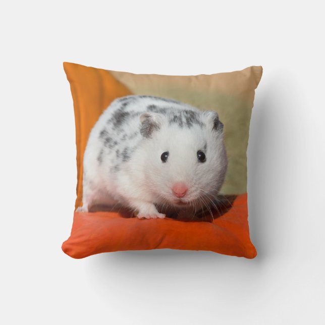 Cute Syrian Hamster White Black Spotted Funny Pet Throw Pillow (Front)