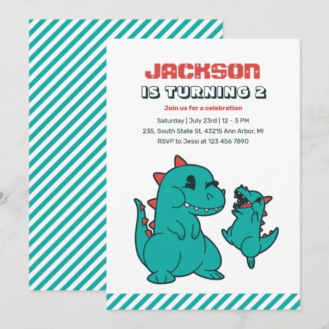 Cute T-rex Baby Dinosaur And Mom Kids Birthday Invitation (Front/Back)
