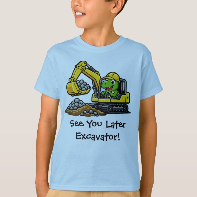 Cute T-Rex Construction Excavator Operator T-Shirt (Front)