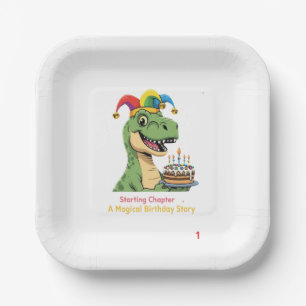 Cute T-Rex Dinosaur First Birthday Magical Story  Paper Plate