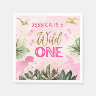 Cute T Rex Dinosaur Girl 1st Birthday Party Napkin