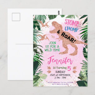 Cute T Rex Dinosaur Girl Birthday Party Postcard