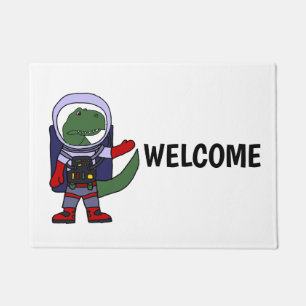 Cute T-rex Dinosaur in Spacesuit Cartoon Doormat