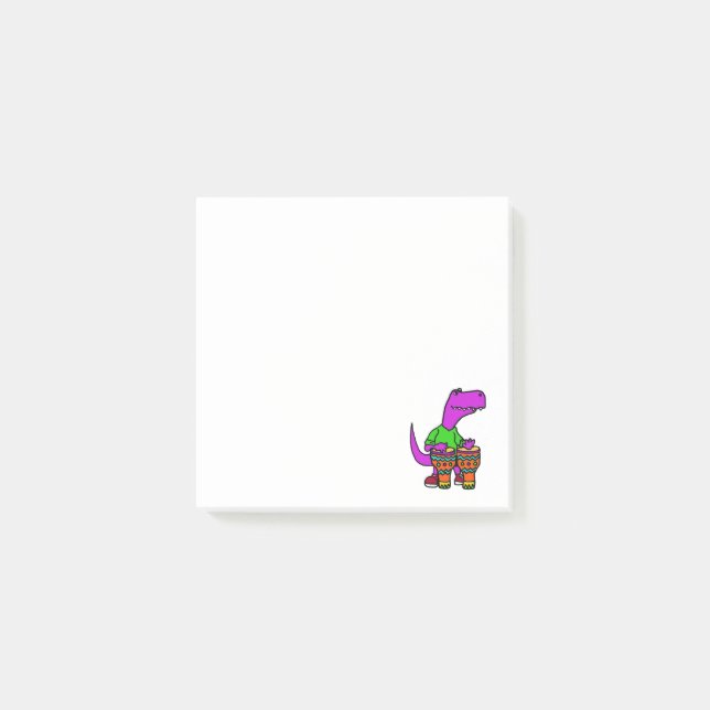 Cute T-rex Dinosaur Playing Bongo Drums Post-it Notes (Front)