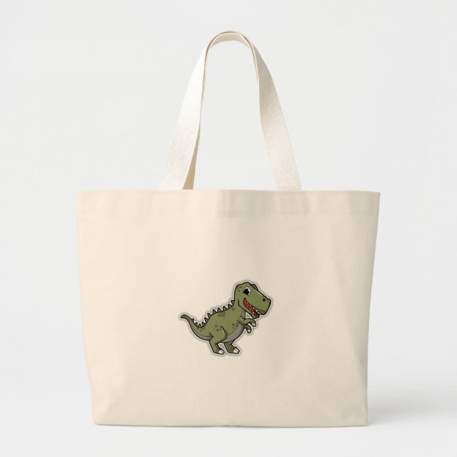 Cute T-Rex Dinosaur Sticker – Funny Cartoon Dino  Large Tote Bag (Front)