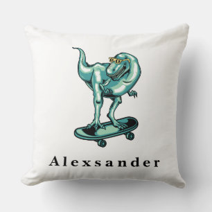 Cute T Rex Dinosaur w/ Monogram name Throw Pillow