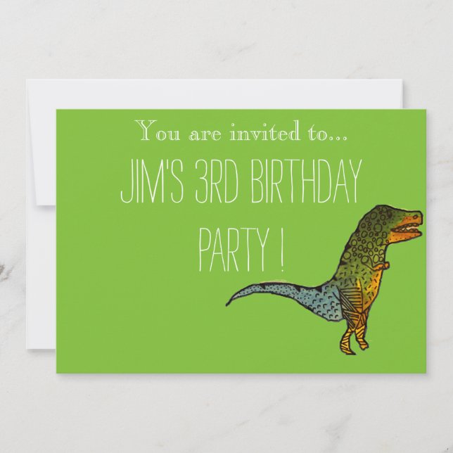 Cute T-Rex dinosaur young boy's birthday party Invitation (Front)