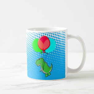 Cute T-Rex Flying With Balloons In Blue Sky Coffee Mug