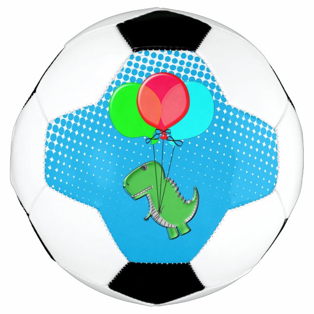 Cute T-Rex Flying With Balloons In Blue Sky Soccer Ball (Front)