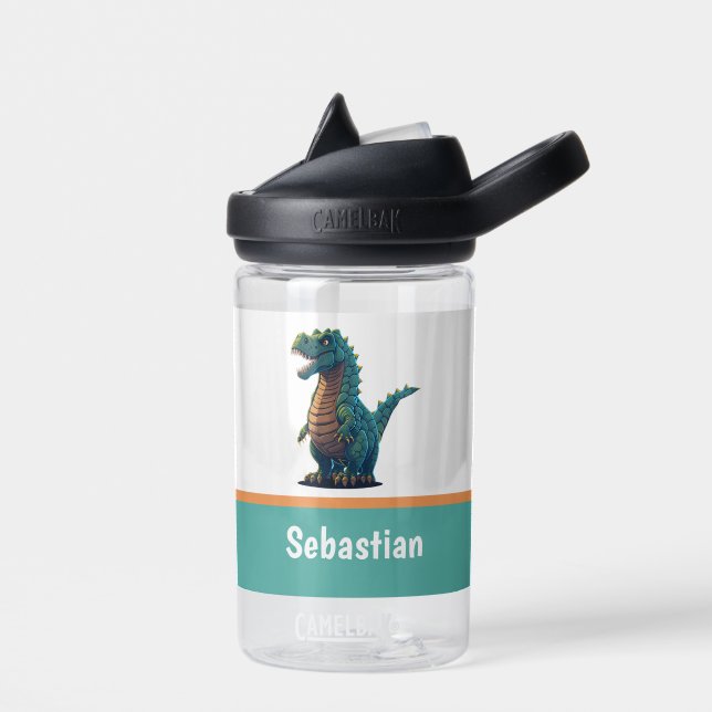 Cute T-Rex Happy Dinosaur Tyrannosaurus Rex Water Bottle (Left)