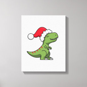 Cute T-Rex in Santa Hat – Christmas Dino Canvas Print