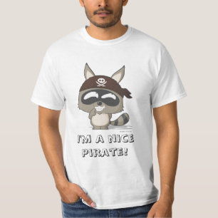 Cute T-shirt pirate raccoon cartoon character tee