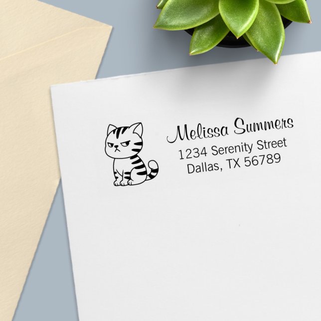 Cute Tabby Cat Address Self-inking Stamp (Creator Uploaded)