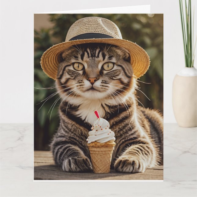 CUTE TABBY CAT BIRTHDAY GREETING CARD (Front)