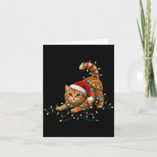 Cute Tabby Cat Christmas Funny Lights Xmas Cat In Card