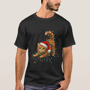 Cute Tabby Cat Christmas Funny Lights Xmas Cat In  T-Shirt