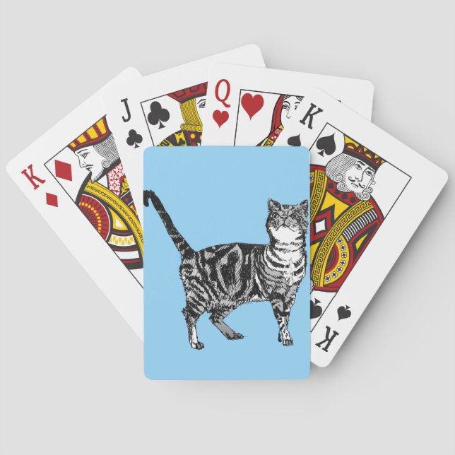 Cute Tabby Cat Dessin Blue Jeu de cartes de lectur (dos)
