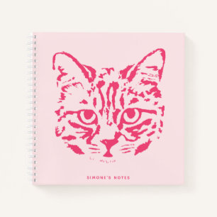 Cute Tabby Cat Face Pink and Red Notebook