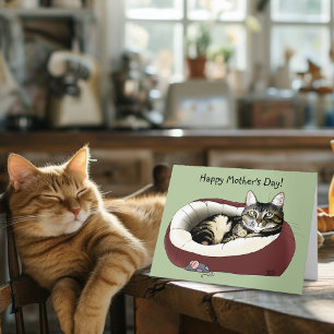 Cute Tabby Cat Green Mother’s Day Card