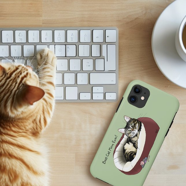 Cute Tabby Cat Green Mother’s Day Case-Mate iPhone Case (Creator Uploaded)