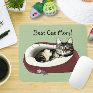 Cute Tabby Cat Green Mother’s Day Mouse Pad