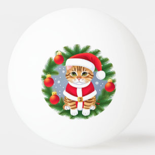 Cute Tabby Cat in Santa Outfit Ping Pong Ball