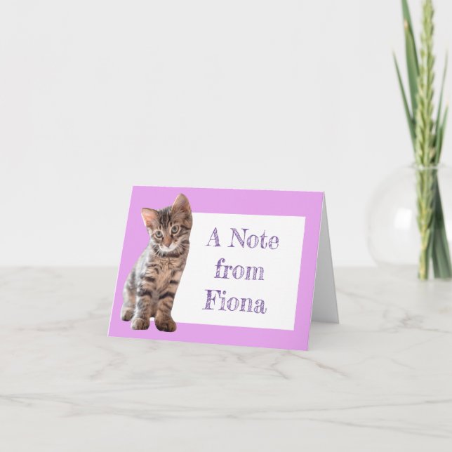 Cute Tabby Cat Kitten Personalized Note Card (Front)
