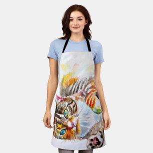 Cute Tabby Cat Merry Cats Christmas Mothers Apron
