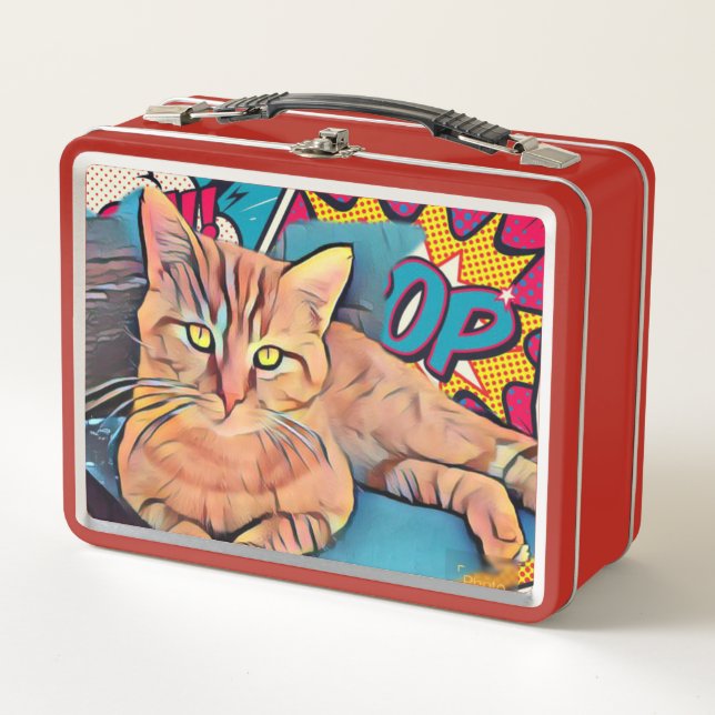 Cute Tabby Cat Metal Lunch Box (Front)