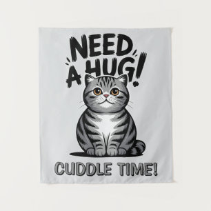 Cute Tabby Cat Need A Hug Funny Animal Tapestry